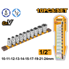 Набор торцевых головок INGCO HKTS12103 INDUSTRIAL 1/2" 10-24 мм 10 шт.