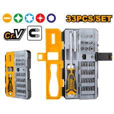 Отверткa реверсивная с набором бит и головок INGCO HKSDB0338 INDUSTRIAL 33 шт.