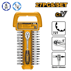 Набор торцевых головок с трещоткой INGCO HKTS14271 INDUSTRIAL 1/4" 4-14 мм 27 шт.