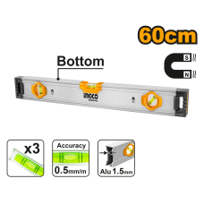 Строительный алюминиевый уровень магнитный INGCO HSL38060M INDUSTRIAL 60 см